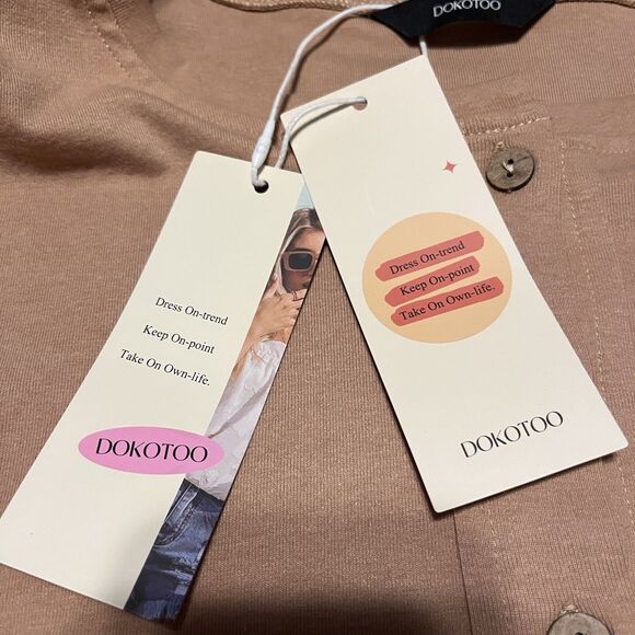 Dokotoo Waffel Knit Two Tone Henley Tunic Top Brown Tan Women's Size Medium NWT - Picture 13 of 15